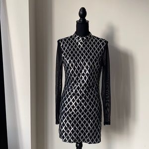 Forever 21 Black and Silver Mesh Long Sleeve Dress